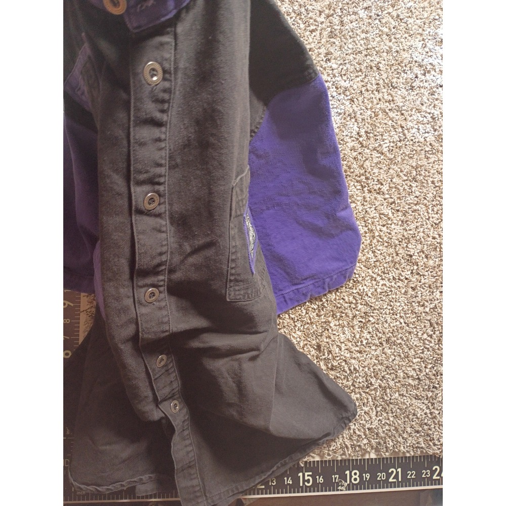 Vintage Machine Mens Large Color Block Cotton Canvas Button Down Shirt Purple - Picture 5 of 9